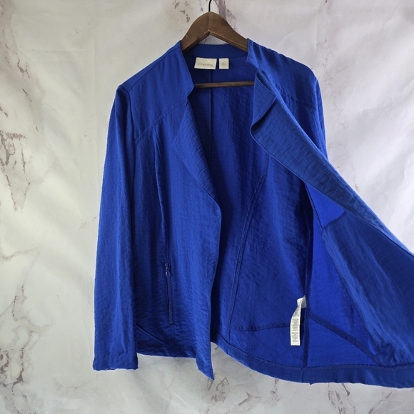 Chicos Jacket Womens Large 2 Blue Blazer Textured Knit Lightweight Unstructured - Picture 10 of 11